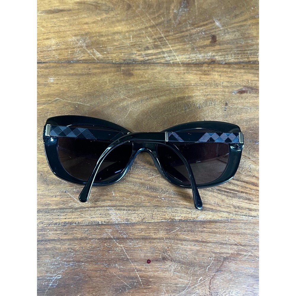 Burberry B 4164 3001/11 Black Cat Eye Sunglasses Check Temple Made in Italy 55mm - Picture 11 of 11